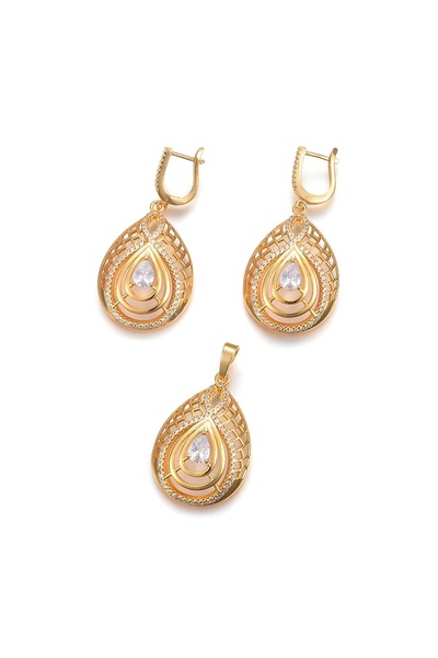 OEM Pendant and earrings Top Bottom Set , 24K gold plated