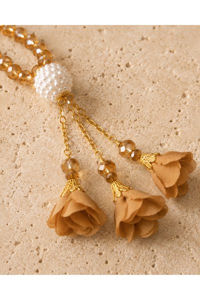 thesmt studio Honey Color Crystal-Looking Glass Beads with Roses, 99-Piece Prayer Beads