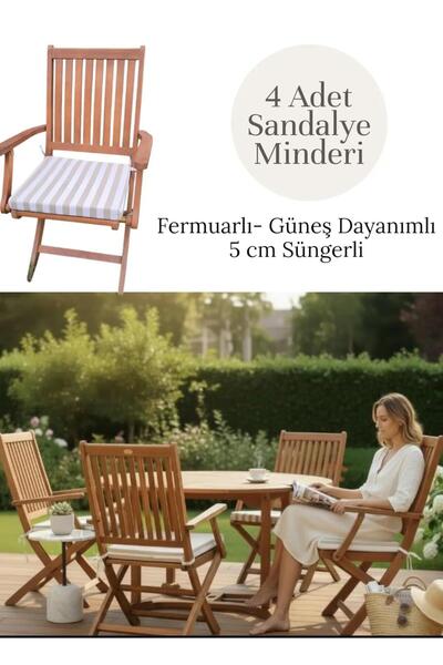 Evimstil 4 Adet Bahçe Sandalyesi Minderi 42x42x5 cm | Olefin Outdoor Kumaş | ...