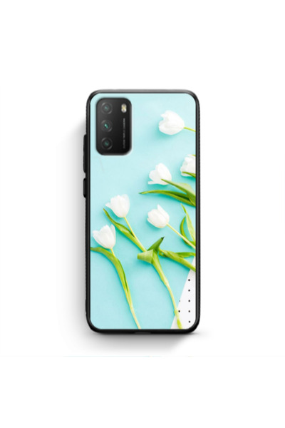 Other Xiaomi Poco M3 White Tulips Black Glossy Θήκη