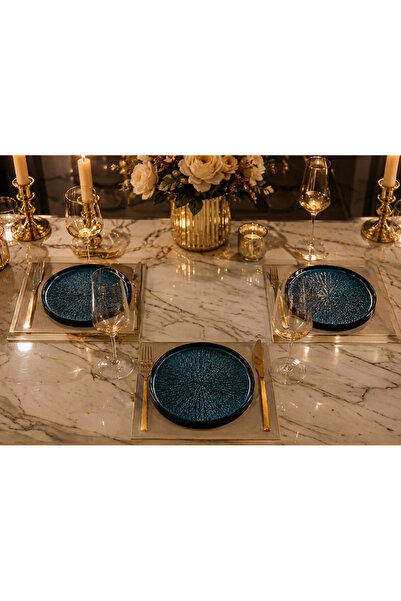 belmira lora 3 Adet Blue Glass Dufny Kahvaltılık Servis & Sunum Seti
