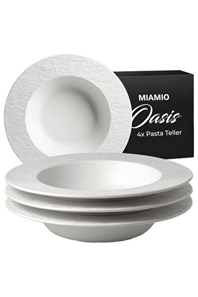 MIAMIO Set de 4 farfurii adânci pentru supă, colecția Oasis, ceramică, albe, ...