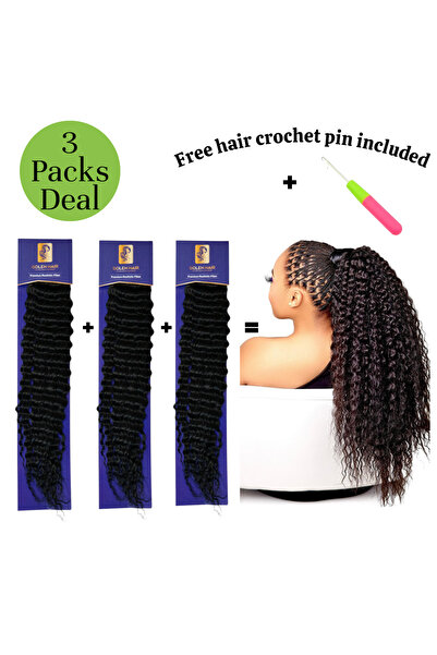 GOLEN Hair Deep Wave Braids Deal Pack of 3 – 22 Inches Long Color 1B