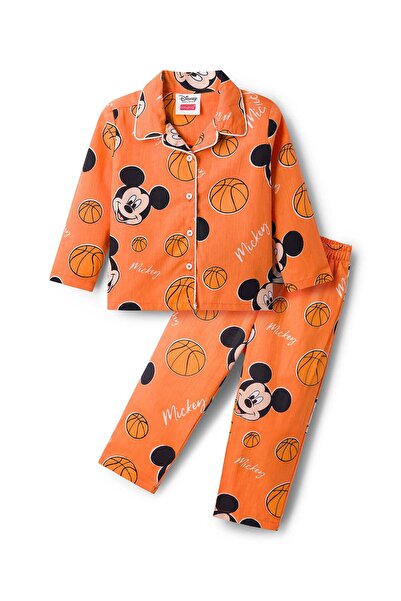 Babyhug Disney Cotton Pajama Set with Micky Mouse Print - Orange