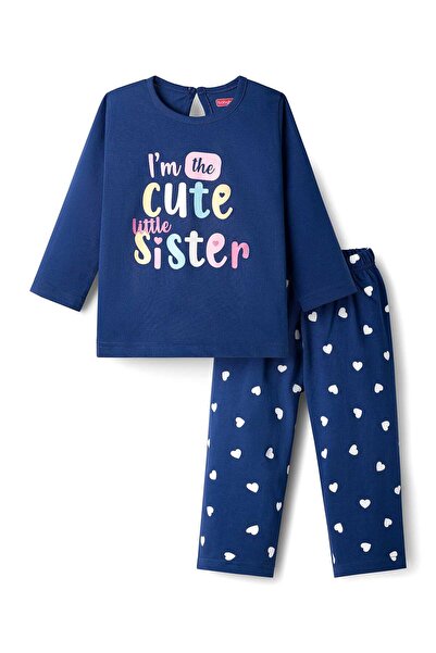 Babyhug Cotton Pajama Set with Heart Print - Navy Blue