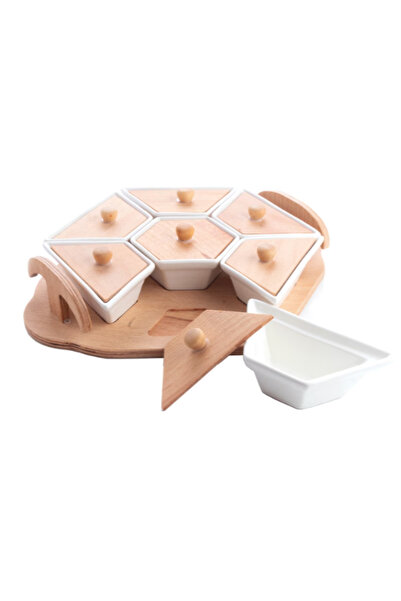 Studio Casa Breakfast serving Top Bottom Set - 7 dishes on wooden stand, 10 x...