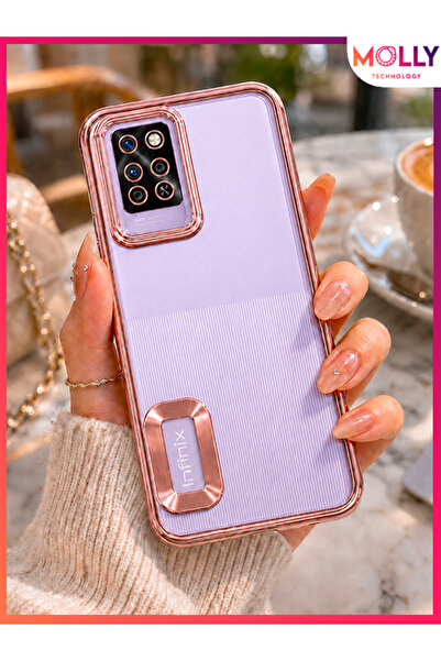Molly Infinix Note 10 Pro (X695) İçin Kenarları Metalik Rose Lens Koruyuculu ...