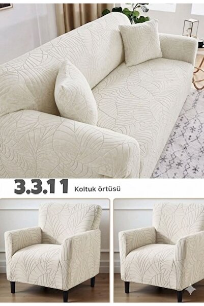 zilale Jakarlı 3 3 1 1 Lastikli Kanepe Örtüsü | Lastikli Koltuk Örtüsü | kolt...