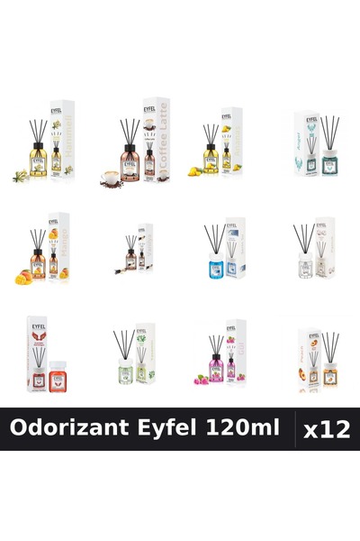 Eyfel Set 12 Odorizante Camera cu Betisoare - 12 Arome Asortate, 120ml