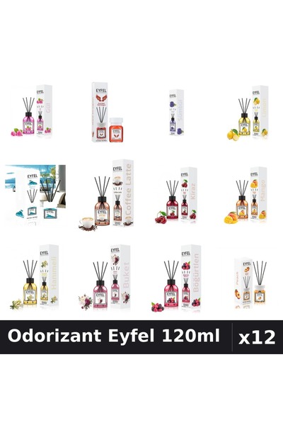 Eyfel Set 12 Odorizante Camera cu Betisoare - 12 Arome Asortate, 120ml