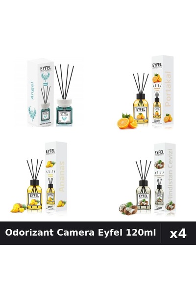 Eyfel Set 4 Odorizant Camera cu Betisoare - Angel, Portocala, Ananas, Nuca Co...