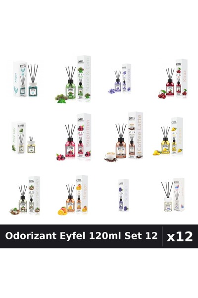 Eyfel Set 12 Odorizante Camera cu Betisoare - Arome Asortate, 120ml