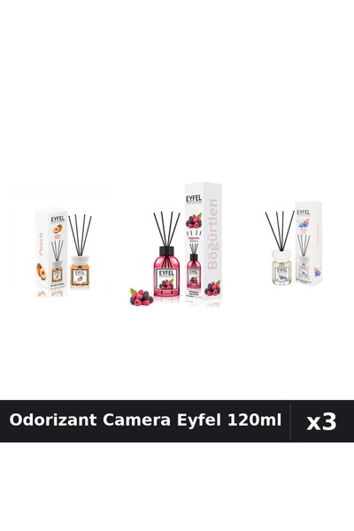 Eyfel Set 3 Odorizante Camera cu Betisoare 120ml - Piersica, Fructe Pădure, O...