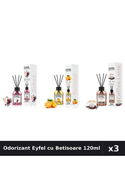 Eyfel Set 3 Odorizante Camera cu Betisoare - Bouquet, Portocala, Cafea 120ml