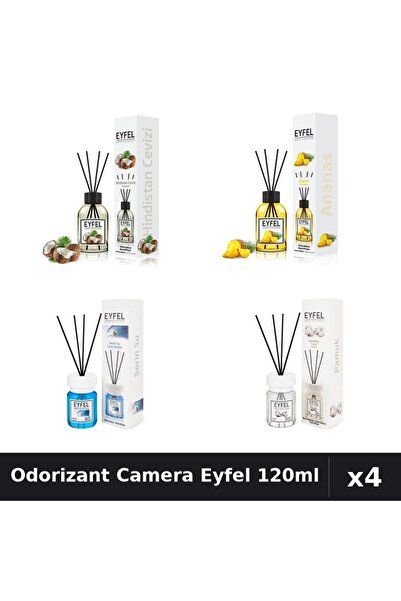 Eyfel Set 4 Odorizant Camera cu Betisoare 120ml - Nuca Cocos, Ananas, Cool Wa...