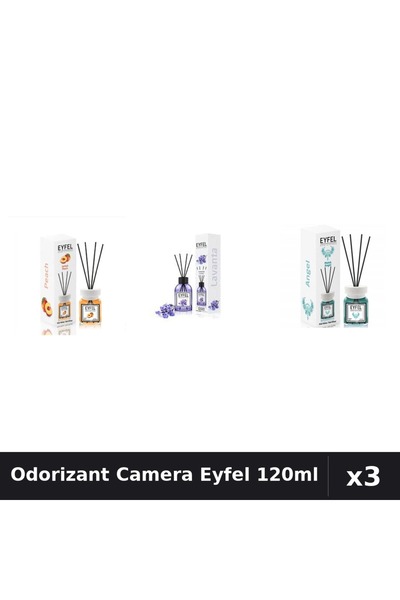 Eyfel Set 3 Odorizante Camera cu Betisoare - Angel, Lavanda, Piersica, 120ml