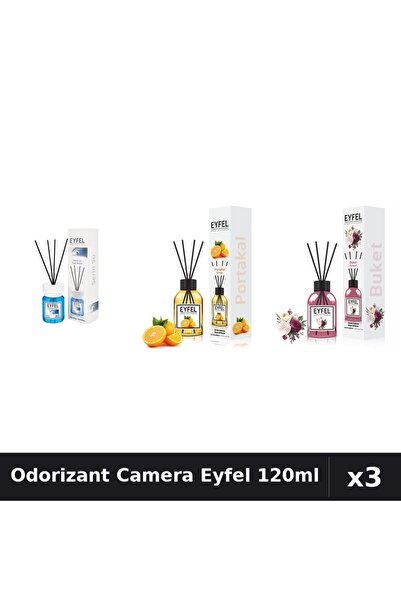Eyfel Set 3 Odorizant Camera cu Betisoare - Cool Water, Portocala, Bouquet 120ml