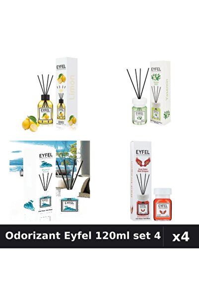 Eyfel Set 4 Odorizante Camera cu Betisoare 120ml - Lamaie, Iasomie, Ocean, Re...