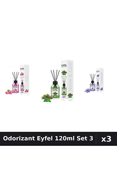 Eyfel Set 3 Odorizante Camera cu Betisoare 120ml - Lavanda, Trandafir, Pin Menta