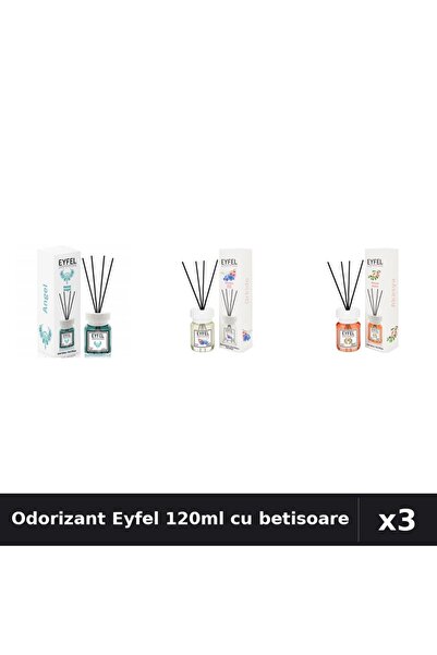 Eyfel Set 3 Odorizant Camera cu Betisoare 120ml - Angel, Orhidee, Acacia