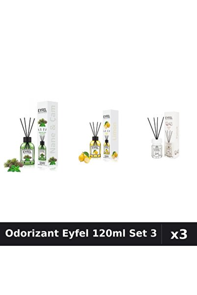 Eyfel Set 3 Odorizante Camera cu Betisoare 120ml - Pin Menta, Lamaie, Bumbac