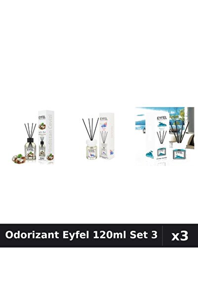Eyfel Set 3 Odorizante Camera cu Betisoare 120ml - Nucă de Cocos, Orhidee, Ocean
