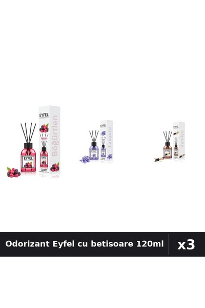 Eyfel Set 3 Odorizante Camera cu Betisoare - Fructe de Pădure, Lavandă, Vanil...