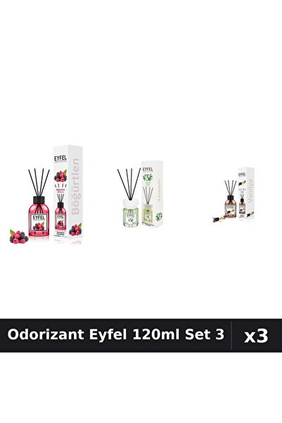 Eyfel Set 3 Odorizante Camera cu Betisoare 120ml - Fructe de Pădure, Iasomie,...