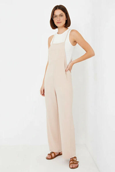 buğrahayalin Women's Cream Jumpsuit with Strap Pocket Detail