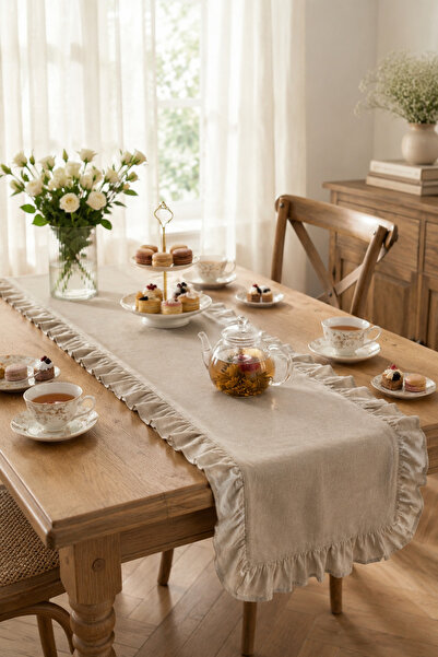Morlay Coffee Ruffle Runner Tablecloth 40X150Cm