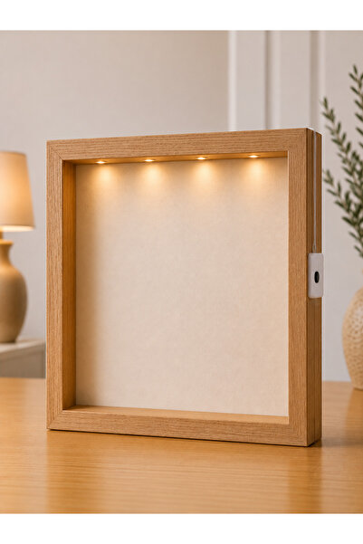 Pawellia 25x25x7 cm Bambu Derin Anı Çerçevesi LED Işıklı