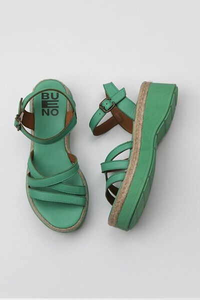 BUENO Shoes Yeşil Koyu Deri Kadın Dolgu Topuklu Sandalet 01wy8203