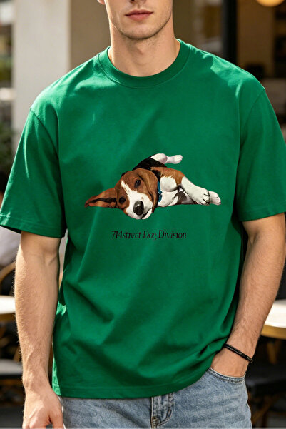 Fleck تي شيرتات كاجوال للرجال بتصميم كلب البيغل مستلقٍ مع نص 74 Street Dog Di...