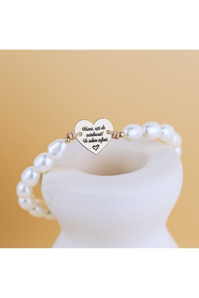 BLACK SWAN Bijoux Bratara Inima din Aur 13mm - Perle naturale cultura - Pentr...