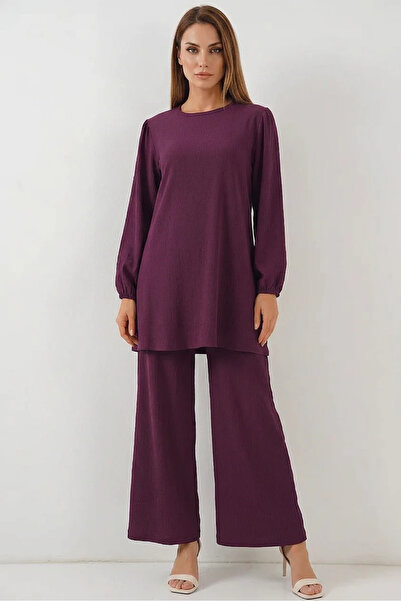 buğrahayalin Women's Round Neck Long Sleeve Purple Suit