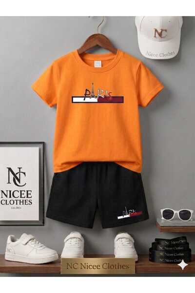 NC Nicee Clothes Summer Children's T-Shirt Shorts Unisex (Red and White Paris...
