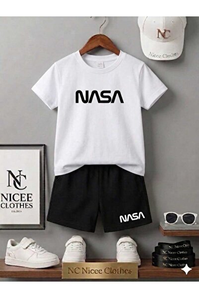 NC Nicee Clothes Summer Children's T-Shirt Shorts Unisex (Black with Large Na...