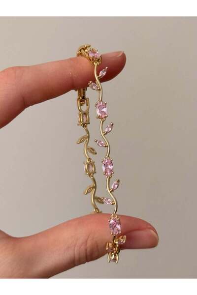 eyfla Pembe Zirkon Taşlı Pinterest Lale Bileklik