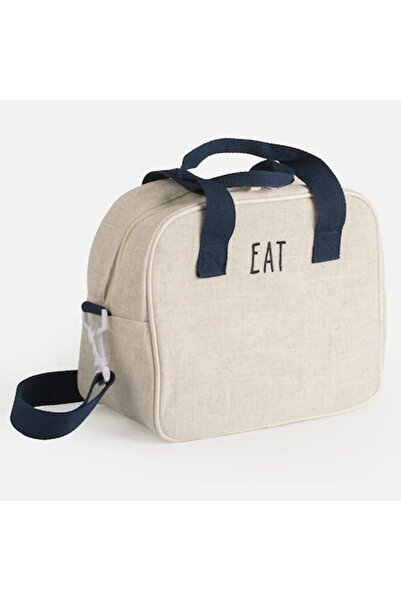 BREZIUM Thermal bag with double handles, linen texture exterior, beige, 29x15...