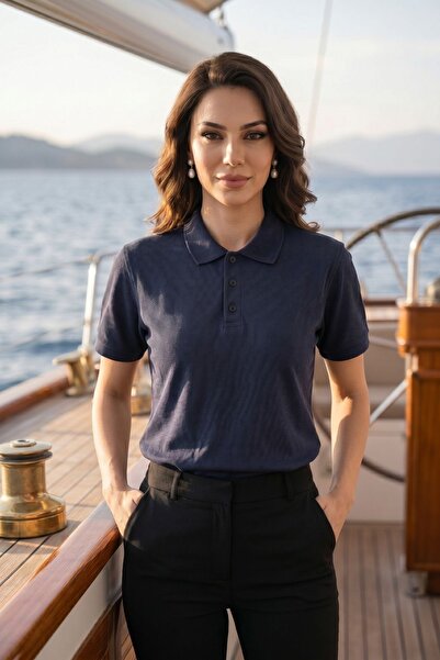 fevien Women's Polo Collar Short Sleeve Button Detail Stylish Design Basic T-...