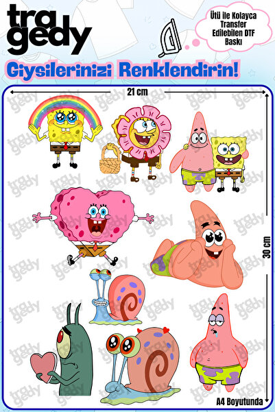 TRAGEDY A4 Size Sponge Bob Iron-On Transfer for Fabric - 1 Design Dtf Printing