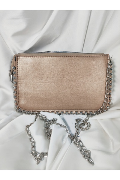 Leaf Accessory Dore Rose Gold Stone Beaded Silver Chain Strap Portfolio Clutch