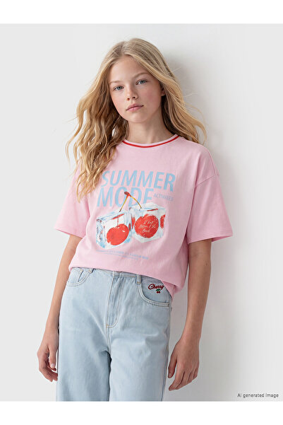 LC Waikiki تي شيرت للفتيات مطبوع عليه ياقة الدراجة من Peak New Season