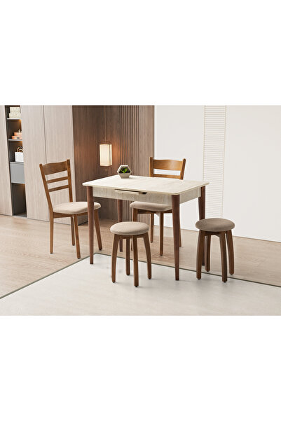 Viento Mobilya Madrid Traverten Desen Açılır 100X60 Masa 2 Adet Arya Sandalye...