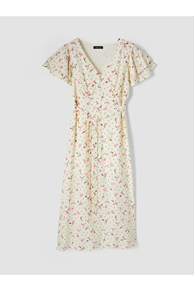 LC Waikiki Nevavm V-Neck Floral Waist-Slit Dress with a Difference