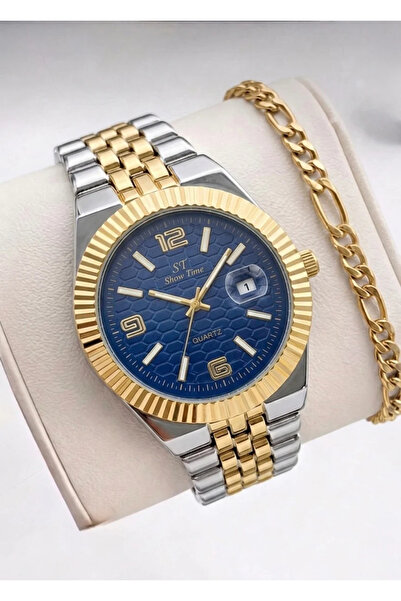 Feronnucci Men's Calendar Gold Wristwatch – Luxury Men's Watch with Steel Ban...