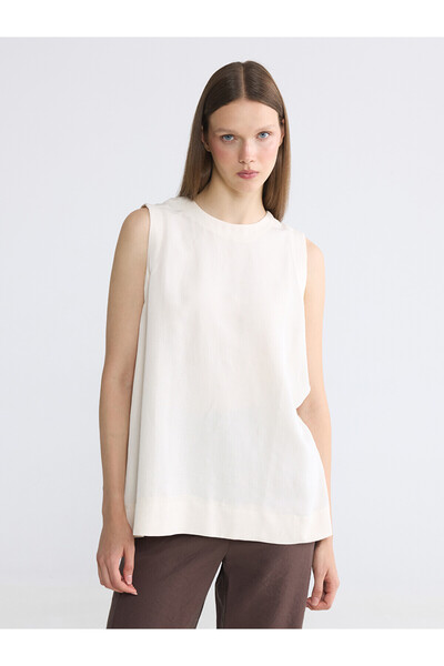 LC Waikiki Peak New Season Crew Neck Linen Blend Blouse