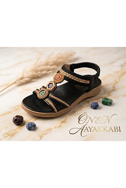 Guja Black Orthopedic Stylish Stone Sandals
