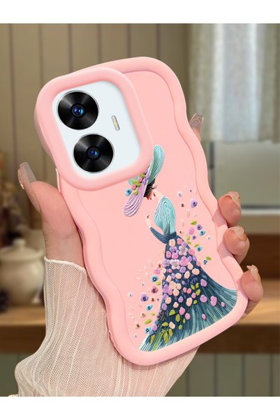 Hontinga Realme C55 Compatible Case Camera Protector Pink Silicone Couple Pho...