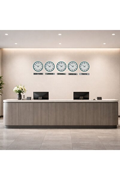 ForWhat 5Pcs 36cm Turquoise Trend Style World Time Clocks with Signs for Offi...